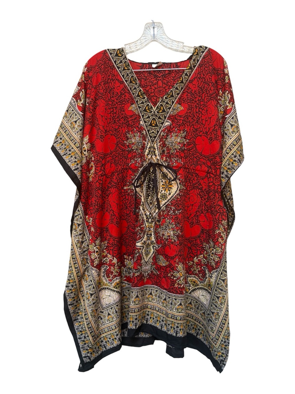 Phases Red Paisley Kaftan Tunic One Size Boho Luxe Maximalist Resort